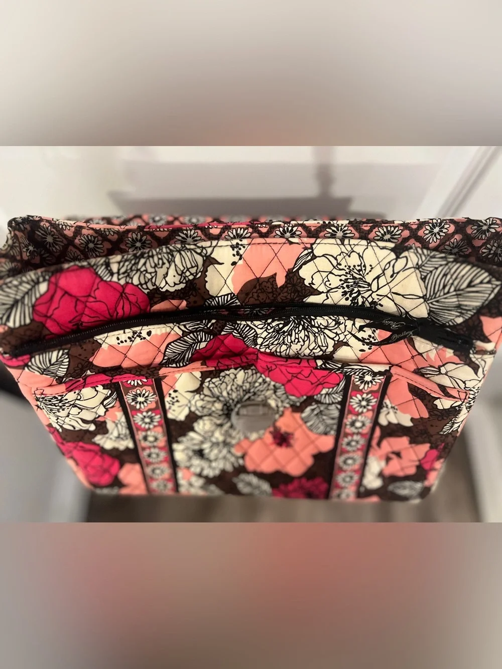 Vera Bradley Mocha Rouge Attache Briefcase Laptop Bag Crossbody Strap